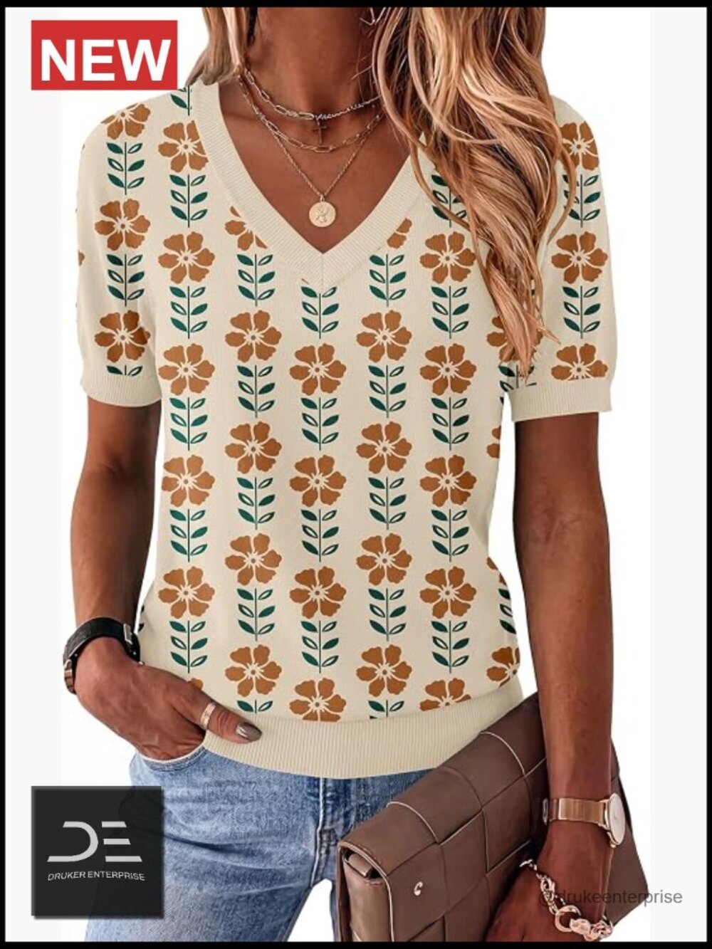 Lightweight V-Neck Short Sleeve Pullover Sweater 100% Viscose Stretch